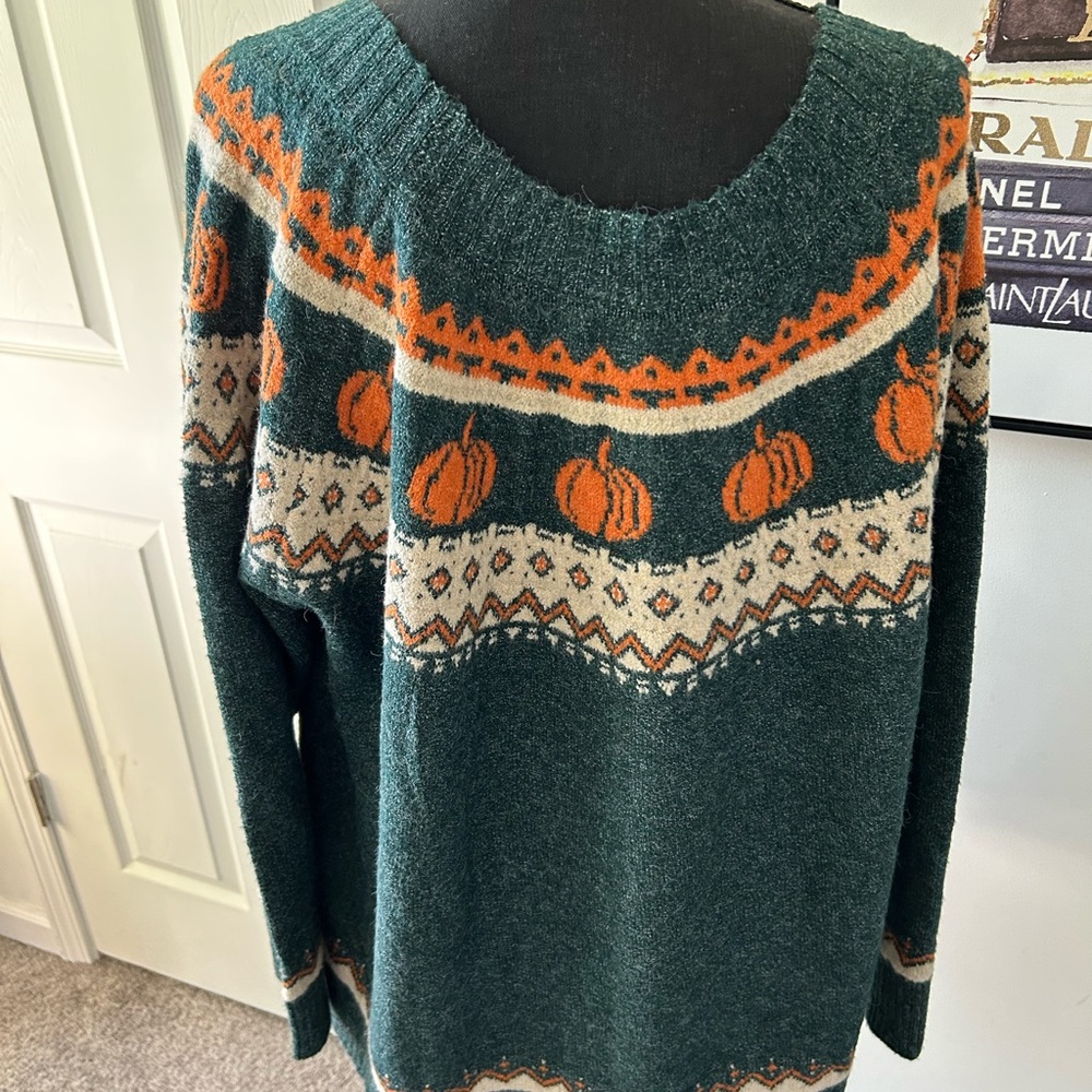 Maurices Teal and Orange Pumpkin Sweater - Picture 4 of 5